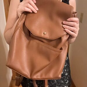 Everyday Tan/Brown Faux Leather Backpack with Front Pocket